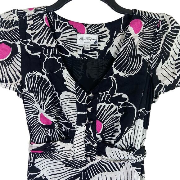Alice Temperley For Target Dress Women's 7‎ Black Pink Floral Empire Tie Back - Picture 2 of 11